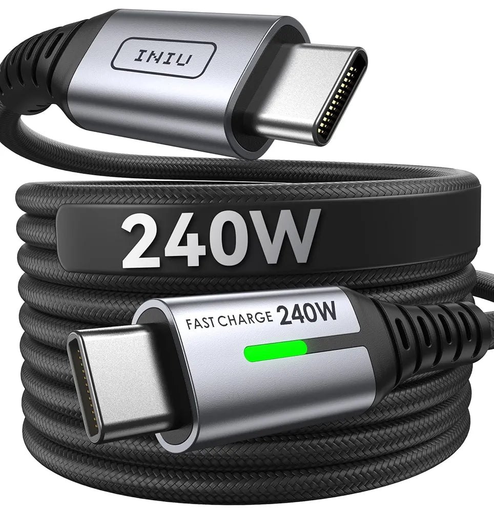 INIU Lot de 2 câbles USB C, 240 W, câble de charge rapide, câble de charge rapide PD3.1 de type C, câble de données tressé USB C pour iPhone 17 16 15 Pro Max, MacBook Pro, iPad Air, Samsung S25 S24