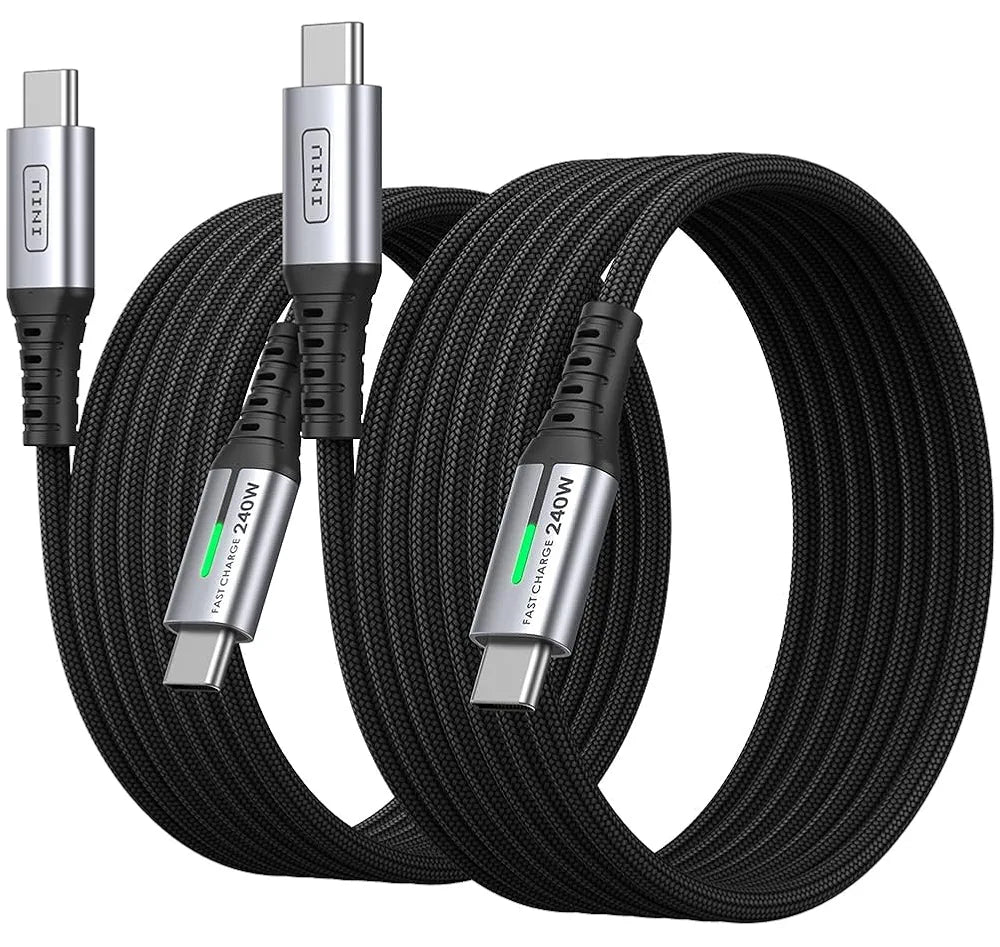 INIU Lot de 2 câbles USB C, 240 W, câble de charge rapide, câble de charge rapide PD3.1 de type C, câble de données tressé USB C pour iPhone 17 16 15 Pro Max, MacBook Pro, iPad Air, Samsung S25 S24