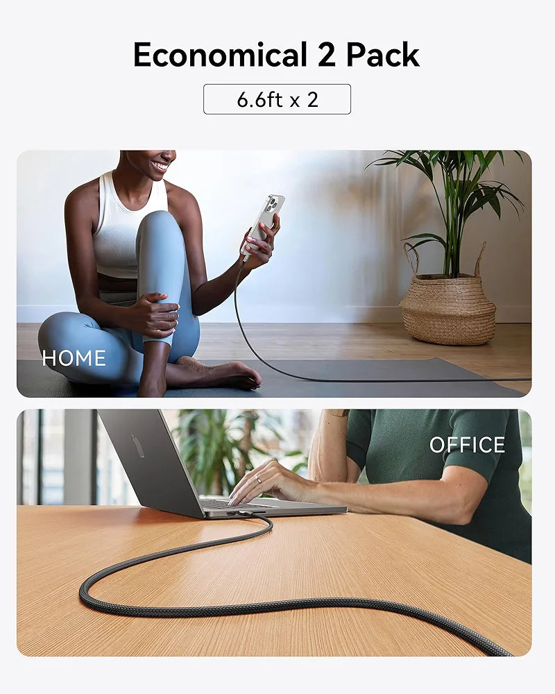 INIU Lot de 2 câbles USB C, 240 W, câble de charge rapide, câble de charge rapide PD3.1 de type C, câble de données tressé USB C pour iPhone 17 16 15 Pro Max, MacBook Pro, iPad Air, Samsung S25 S24