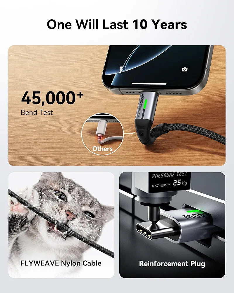 INIU Lot de 2 câbles USB C, 240 W, câble de charge rapide, câble de charge rapide PD3.1 de type C, câble de données tressé USB C pour iPhone 17 16 15 Pro Max, MacBook Pro, iPad Air, Samsung S25 S24