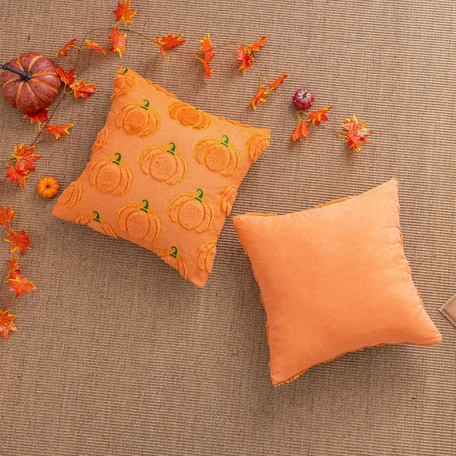 Lot de 2 housses de coussin d'automne citrouille orange 30,5 x 50,8 cm, décorations d'Halloween, Thanksgiving, coussins d'automne pour canapé, sofa, décoration de vacances
