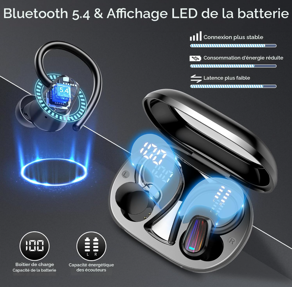 🎧 Écouteurs Sans Fil Bluetooth 5.4 – Autonomie 50H, Son HiFi & Sport Étanche