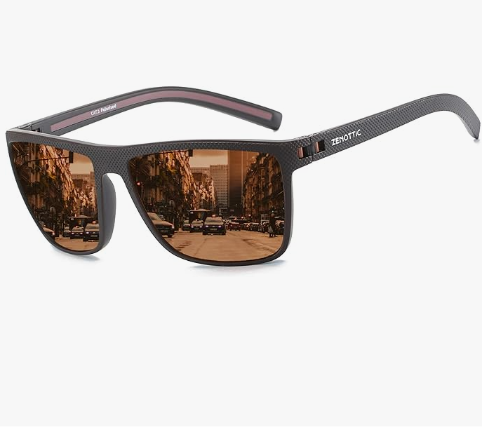 ZENOTTIC Lunettes de soleil polarisées, carrées et légères, pour homme – Monture en TR90 – Protection UV400