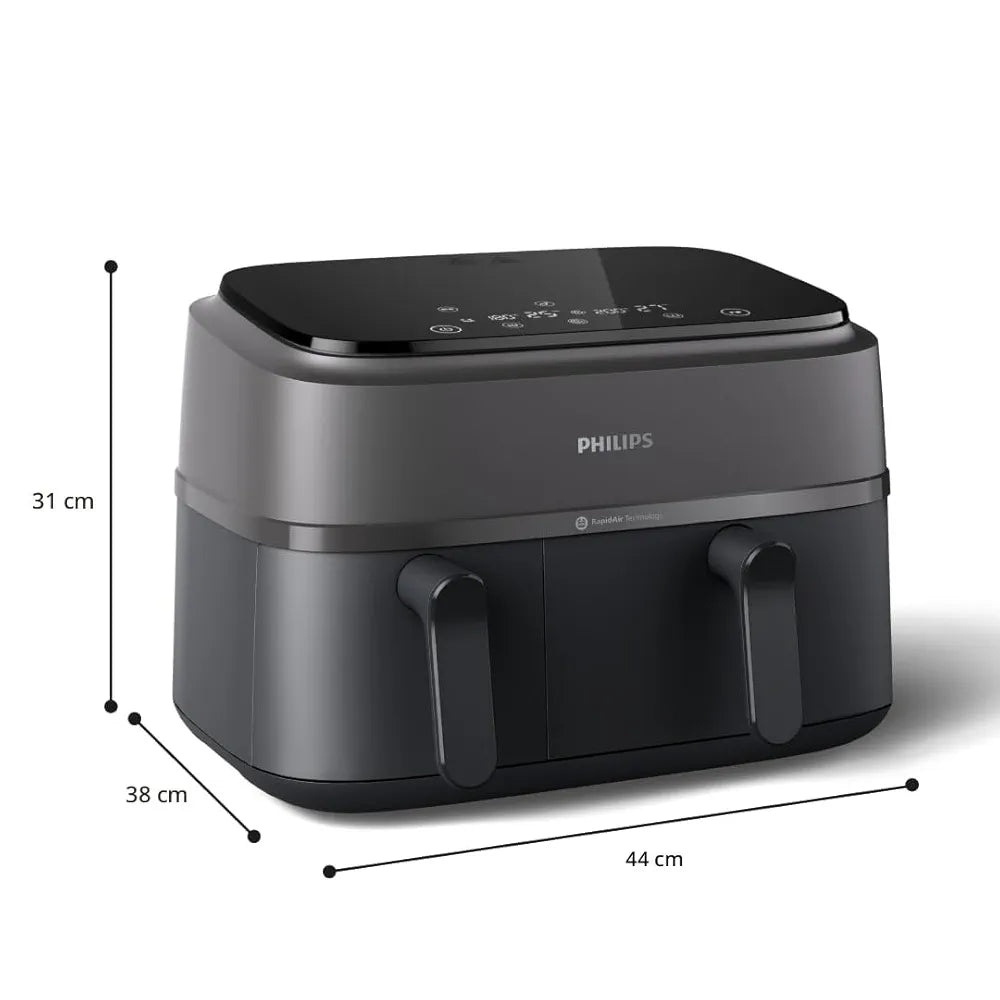 Philips – Friteuse à air à double panier série 3000, fonctions 8 en 1, 9 L, 2 tiroirs, temps de cuisson auto-synchronisé, 90 % de matières grasses en moins, technologie Rapid Air, application HomeID