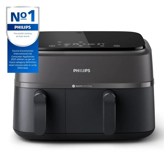Philips – Friteuse à air à double panier série 3000, fonctions 8 en 1, 9 L, 2 tiroirs, temps de cuisson auto-synchronisé, 90 % de matières grasses en moins, technologie Rapid Air, application HomeID