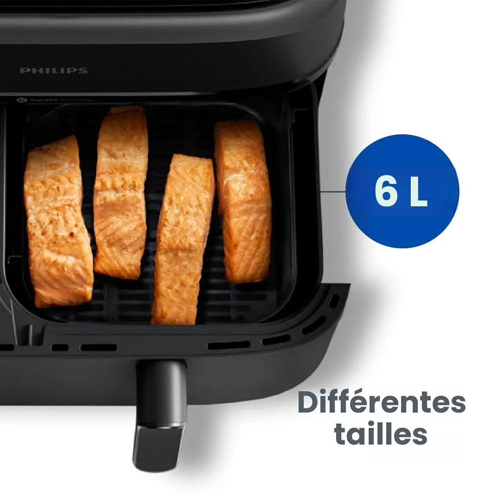 Philips – Friteuse à air à double panier série 3000, fonctions 8 en 1, 9 L, 2 tiroirs, temps de cuisson auto-synchronisé, 90 % de matières grasses en moins, technologie Rapid Air, application HomeID