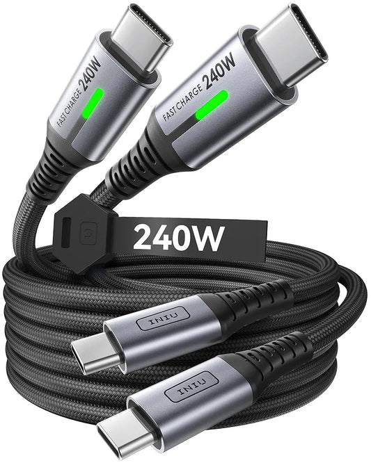 INIU Lot de 2 câbles USB C, 240 W, câble de charge rapide, câble de charge rapide PD3.1 de type C, câble de données tressé USB C pour iPhone 17 16 15 Pro Max, MacBook Pro, iPad Air, Samsung S25 S24