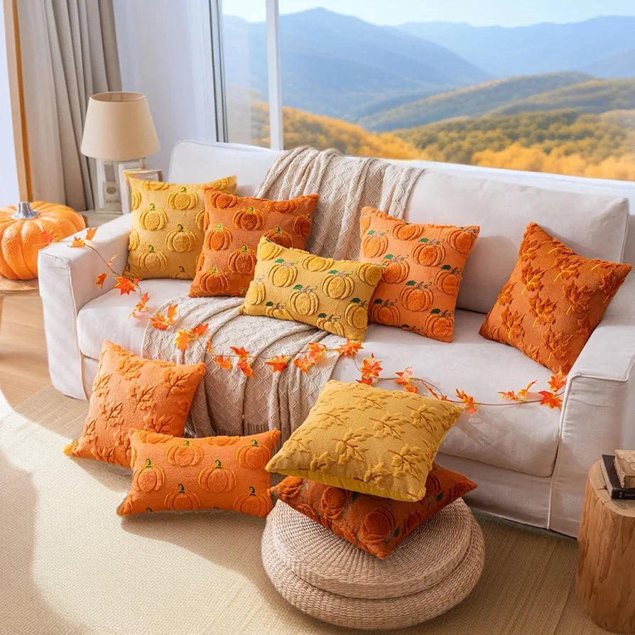 Lot de 2 housses de coussin d'automne citrouille orange 30,5 x 50,8 cm, décorations d'Halloween, Thanksgiving, coussins d'automne pour canapé, sofa, décoration de vacances