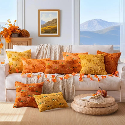 Lot de 2 housses de coussin d'automne citrouille orange 30,5 x 50,8 cm, décorations d'Halloween, Thanksgiving, coussins d'automne pour canapé, sofa, décoration de vacances