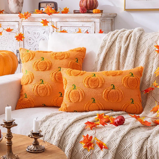 Lot de 2 housses de coussin d'automne citrouille orange 30,5 x 50,8 cm, décorations d'Halloween, Thanksgiving, coussins d'automne pour canapé, sofa, décoration de vacances