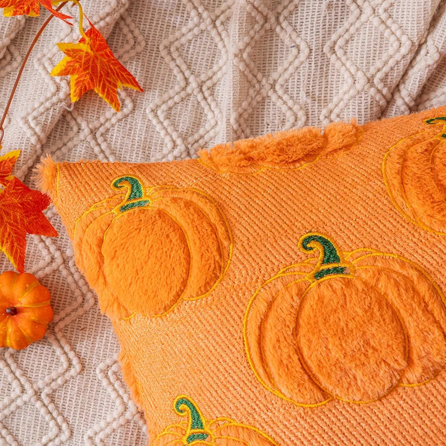 Lot de 2 housses de coussin d'automne citrouille orange 30,5 x 50,8 cm, décorations d'Halloween, Thanksgiving, coussins d'automne pour canapé, sofa, décoration de vacances